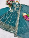 luxurious Teal Green Anarkali Gown Set